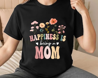 Moedershirt, geluk is een moeder zijn bloemen T-shirt, Moederdagcadeau shirt voor nieuwe moeders, Mama Life Apparel