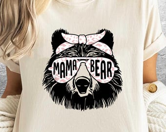 Shirt mama beer, zonnebril bandana moedershirt, Moederdagcadeau voor haar, nieuwe moeder T-shirt, schattige moederbeer top