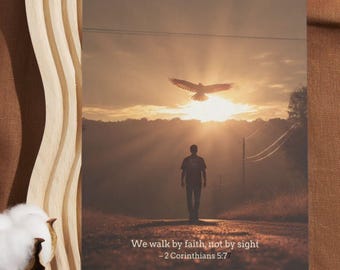 Walk by Faith Christliche Karte | 5 x 7 druckbare | Adler Sonnenuntergang Schrift | Digitaler Download