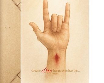 Biglietto d'auguri cristiano – Gesù nel linguaggio dei segni Giovanni 15:13 (Download digitale)