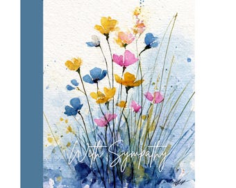 Biglietto di condoglianze e condoglianze stampabile: fiori di campo acquerellati (dimensioni 5x7 download digitale)