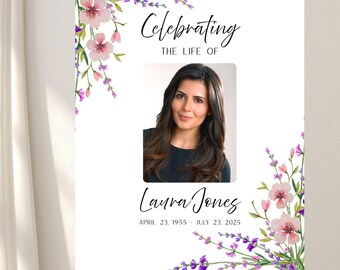 Cartello di benvenuto funebre con fiori selvatici / Poster commemorativo / Download digitale