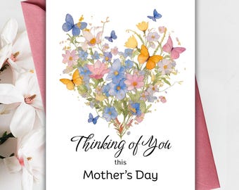 Muttertagskarte Verlust der Mutter | Beileid Karte vermisste Mama | Aquarell Wildblumen Herz | Druckbare flache Trauerkarte | PDF