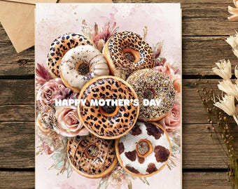 Donut Bouquet Muttertagskarte, bearbeitbares Blumenmuster (5x7 Instant Download)