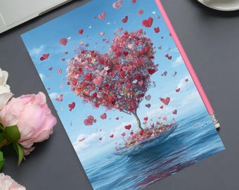 Denken an Sie Karte | Herz Baum Ozean Printable | Ermutigung Karte Instant Download 5 x 7