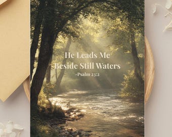 Biglietto d'auguri Salmo 23 / Incoraggiamento cristiano, Acque tranquille (download digitale stampabile 5x7)