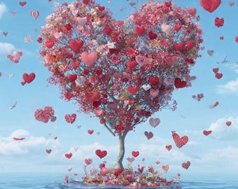Biglietto d'auguri con cuore, albero e oceano / Amore e romanticismo stampabili (download digitale)