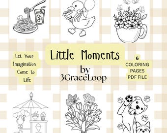 Little Moments Coloring Book / 6 pagine semplici e divertenti da stampare per bambini e adulti / Download digitale