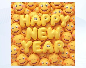 Cartolina di auguri di buon anno 2026 – Faccina sorridente (download digitale)