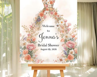 Modello di cartello di benvenuto per addio al nubilato con fiori selvatici, decorazione floreale ad acquerello modificabile per matrimoni, download digitale stampabile.