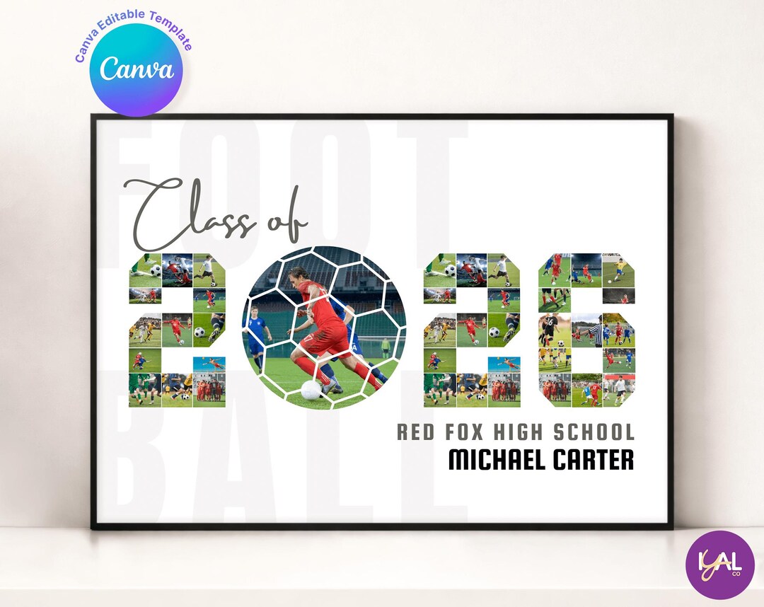 2026 Football Photo Collage Canva Template, Senior Night Gift, Team