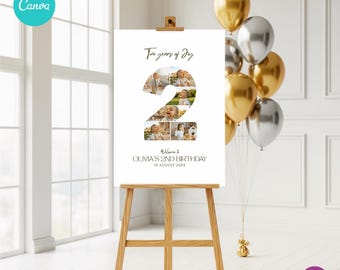 2nd Birthday Printable Welcome Sign Canva Template | Editable Photo Collage