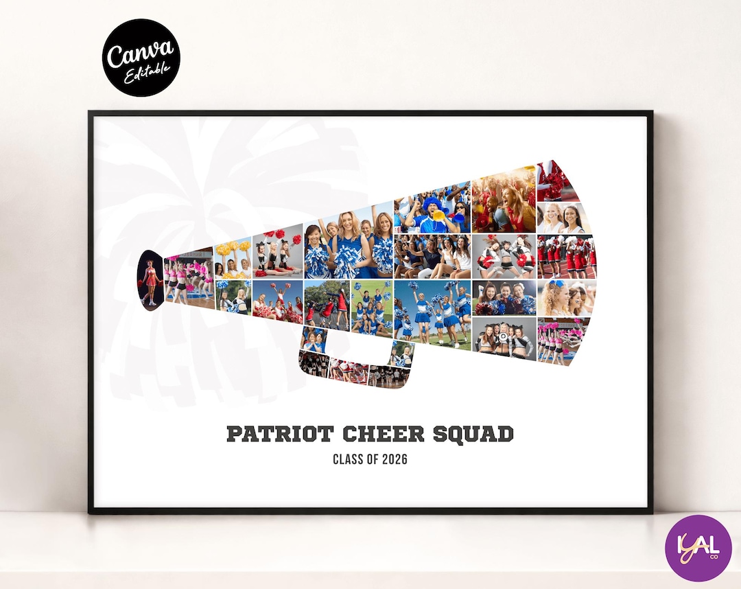 Cheer Megaphone Photo Collage Template – Senior Night Gift, Editable ...