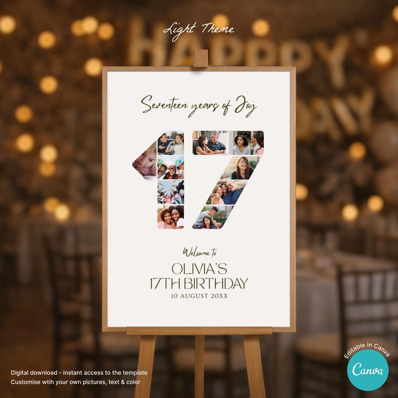 17th Birthday Printable Welcome Sign Canva Template | Editable Photo ...