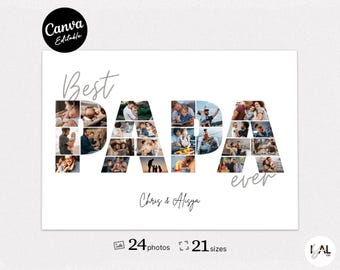 Plantilla de collage de fotos PAPA en Canva (24 fotos), regalo imprimible para el Día del Padre.