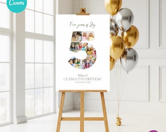 5th Birthday Printable Welcome Sign Canva Template | Editable Photo Collage