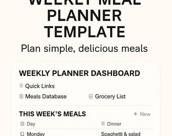 Minimal Meal Planner Notion Template | Weekly Plan, Recipes (Digital)