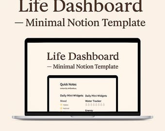 Minimalist Life Dashboard Notion Template – Daily Planner (Digital Download)