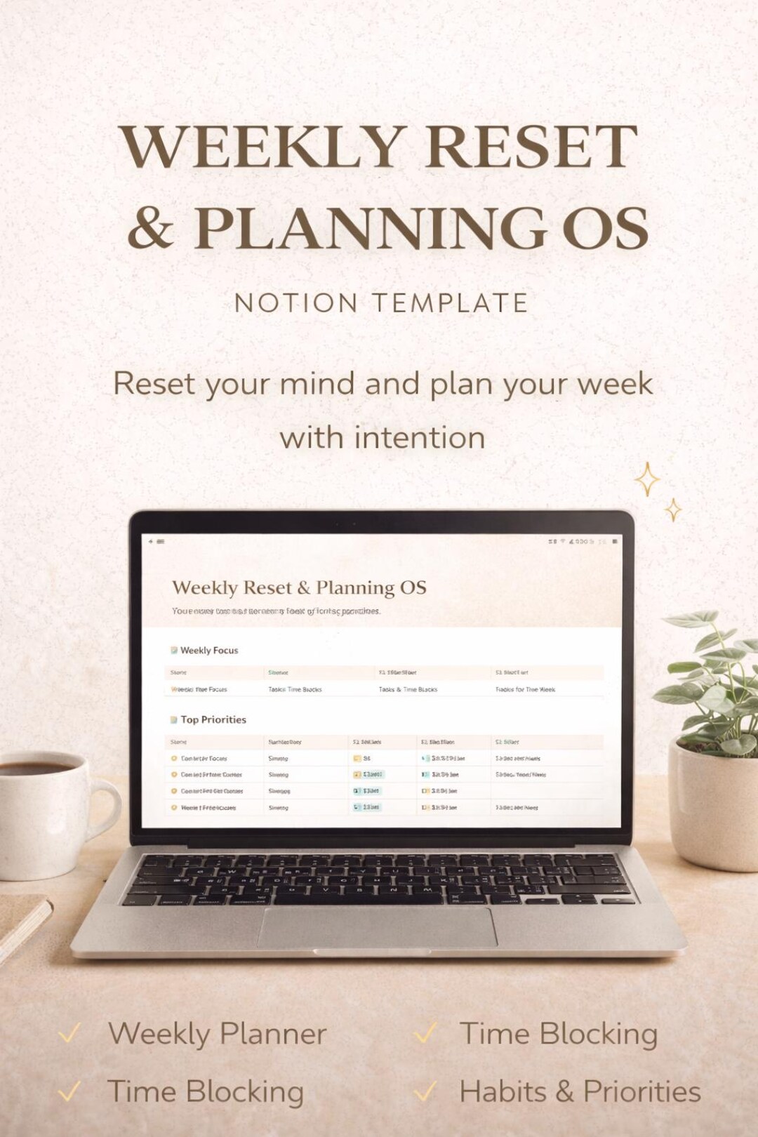 Weekly Reset & Planning OS Notion Template | Weekly Planner, Time ...