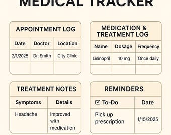 Medical Tracker Notion Template | Medication Log | Appointment Tracker | Treatment Notes | Health Organizer | Wellness Planner