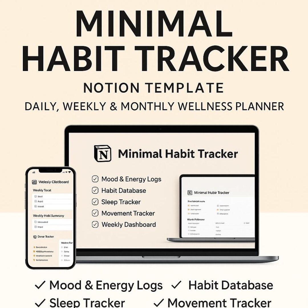 Minimal Habit Tracker Notion Template | Wellness Planner (digital ...