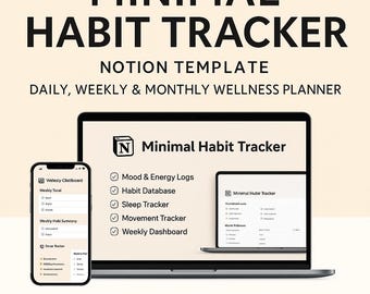 Minimal Habit Tracker Notion Template | Wellness Planner (Digital Download)