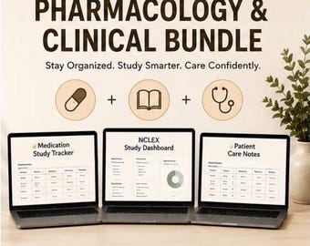 Nursing Student Bundle | Pharmacology & Clinical Templates | Medication Tracker | NCLEX Study Dashboard | Patient Care Notes