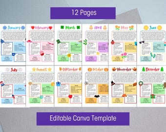 Boletín informativo mensual para el aula, boletín informativo escolar anual, noticias para padres y maestros, AMPA (plantilla editable de Canva)