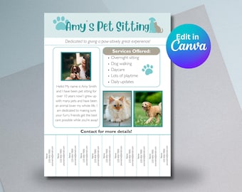 Folleto desprendible para cuidado de mascotas, anuncio de cuidado de perros y gatos (plantilla editable de Canva)
