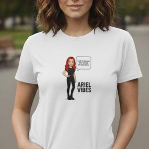 Red-Haired Cartoon Woman Illustration Ariel Vibes T-Shirt | Graphic Tee image 2
