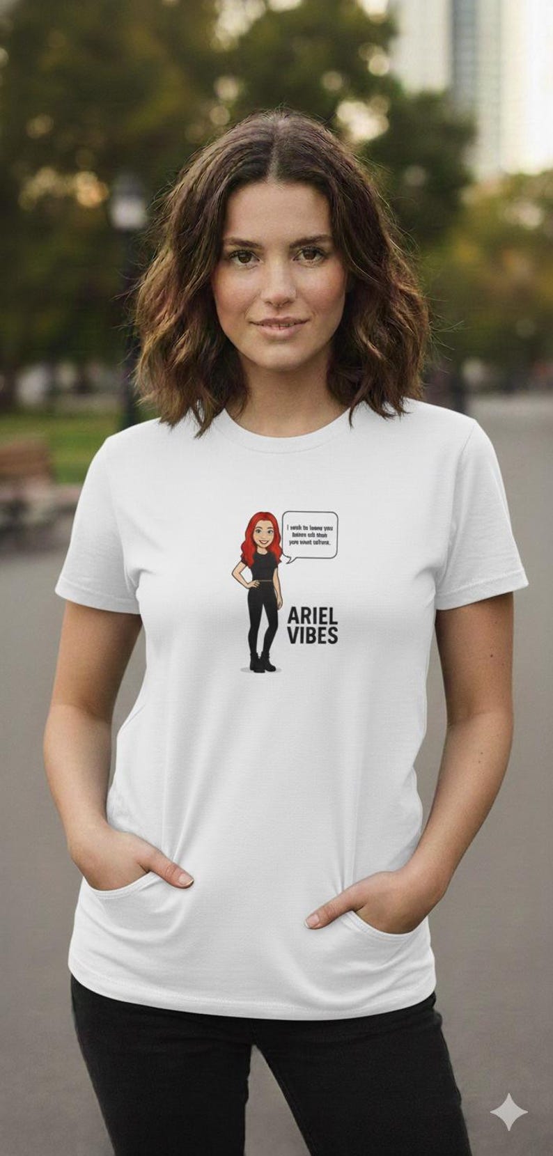 Red-Haired Cartoon Woman Illustration Ariel Vibes T-Shirt | Graphic Tee image 2