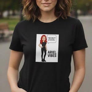 Red-Haired Cartoon Woman Illustration Ariel Vibes T-Shirt | Graphic Tee image 1