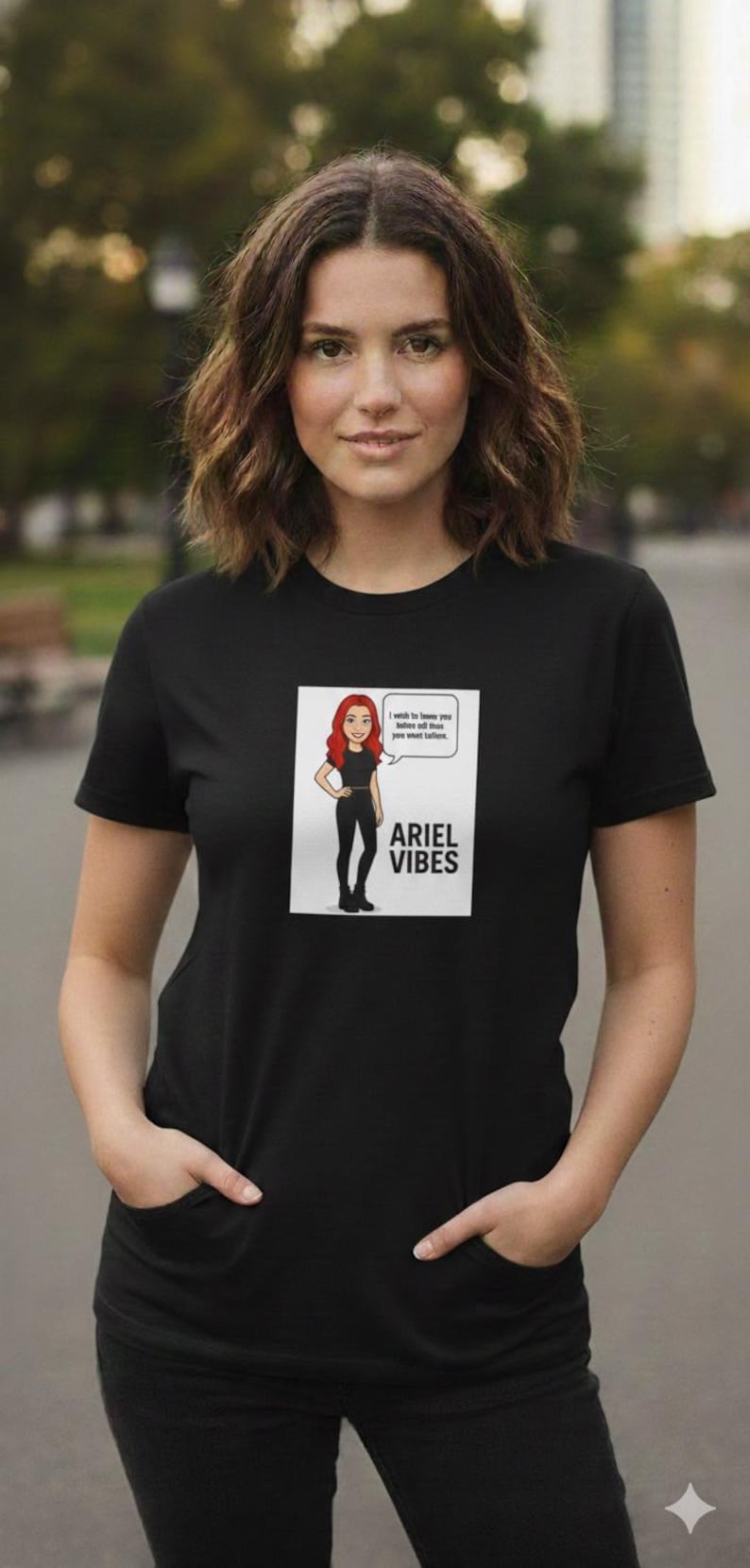 Red-Haired Cartoon Woman Illustration Ariel Vibes T-Shirt | Graphic Tee image 1