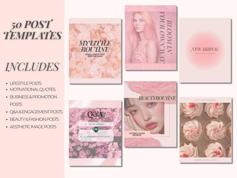 Pink Instagram Templates for Canva | Social Media Content Pack - Etsy