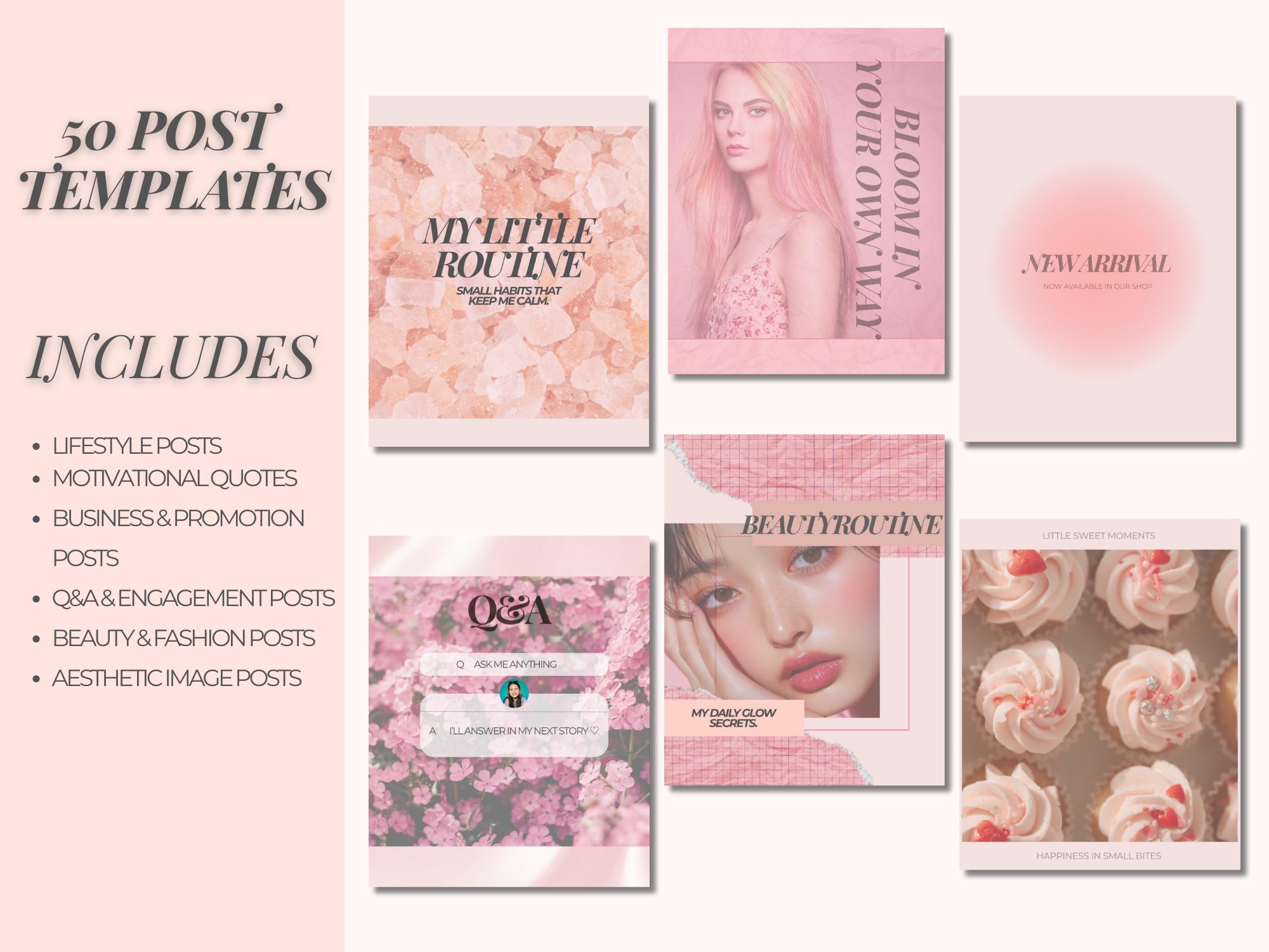Pink Instagram Templates for Canva | Social Media Content Pack - Etsy