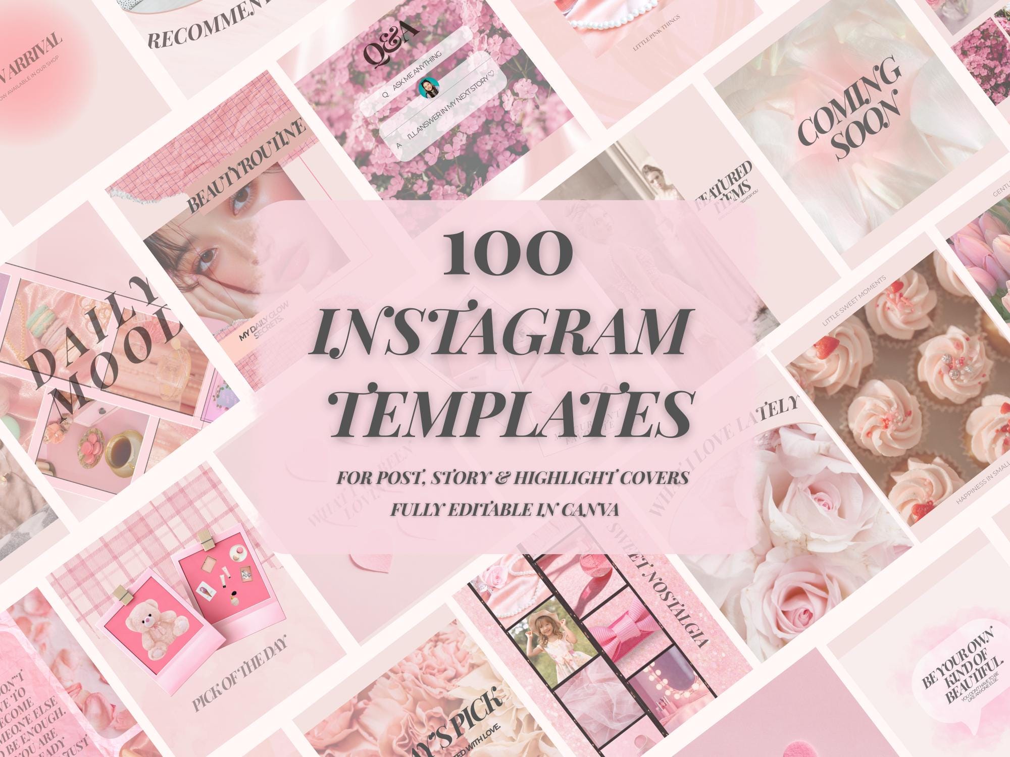 Pink Instagram Templates for Canva | Social Media Content Pack - Etsy
