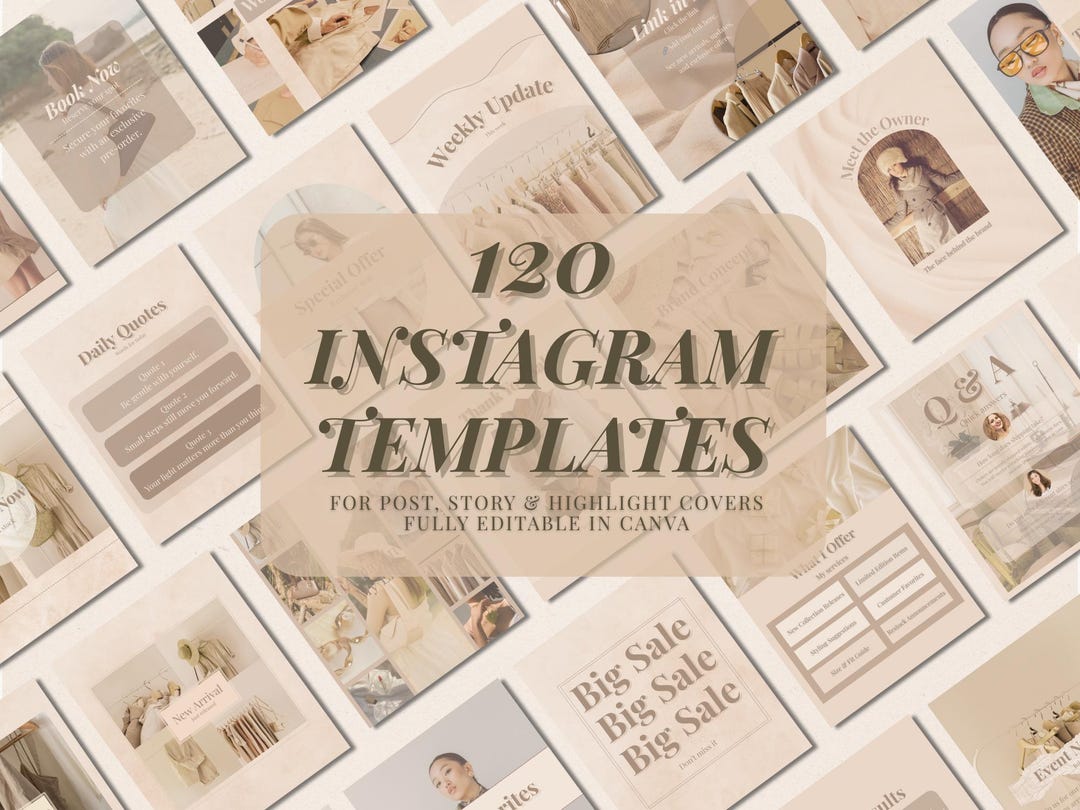 Beige Instagram Templates for Canva | Social Media Content Pack - Etsy