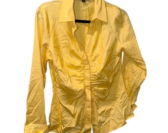 Antonio Melani gelbe Bluse mit Raffungen vorne, Knopfleiste und langen Ärmeln, Größe M