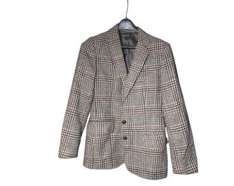Blazer à carreaux Glen Asher vintage Veste en laine mélangée marron clair pour femme 10