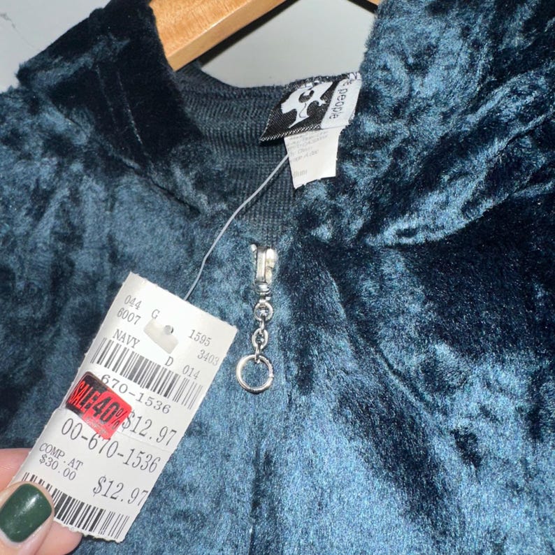 Vintage Free People Navy Velour Hooded Vest Full Zip Womens Medium NOS image 3