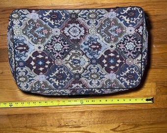 Vintage Tapestry Suitcase Blue Burgundy Floral Woven Carry On Luggage Retro 21in