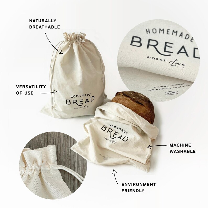 Cotton Linen Bread Bag With Drawstring for Homemade Bread, Sourdough ...