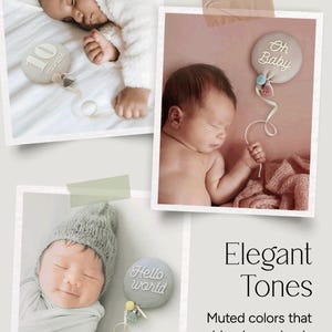 collage of baby milestone photos with 3D balloon shaped signs. The stuffed balloons are plush soft and safe for baby. Sleeping baby photos with unique balloon photo props. Unique baby monthly photoshoot idea
