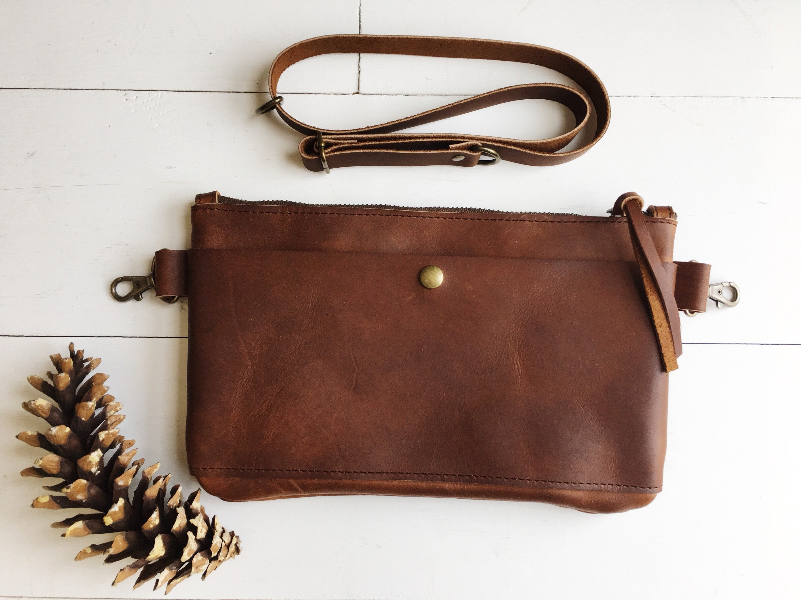 leather fanny pack leather hip bag brown leather belt bag | Etsy