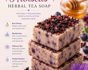 Sapone alle erbe con miele, mirtilli e ibisco / Latte di capra, prodotti naturali per la cura della pelle a base di estratti botanici