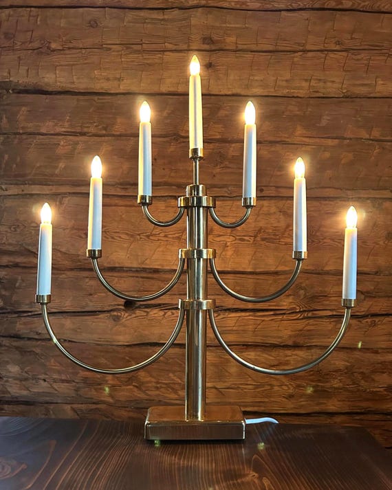 Vintage Brass Candelabra Lamp, Scandinavian lighting, Gnosjö Konstsmide Sweden, 7 Arm Light