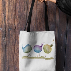 Cute Watercolor Birdie Tote bag, Artistic gift idea, Art lover gift, Bird lover gift, Watercolor chicks, Artsy gift idea