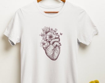 Floral Anatomical Heart T-Shirt: Women's Graphic Tee, Nurse Gift