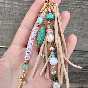 Blessed purse Charm, Beaded Car charm/keychain, Beaded Purse accessory, delicate purse charm, christian womens gift idea