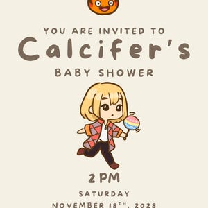 Invitación minimalista para baby shower de Studio Ghibli, Totoro, El parto de Kiki, El castillo de Howl, El viaje de Chihiro, Mononoke, Ponyo, descarga digital imagen 4